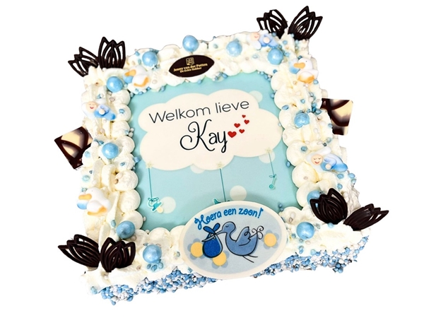 Geboorte Foto Slagroomtaart vierkant